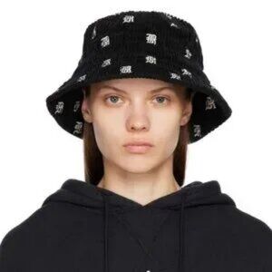 R13 Black Bucket Hat with White Logo Embroidery